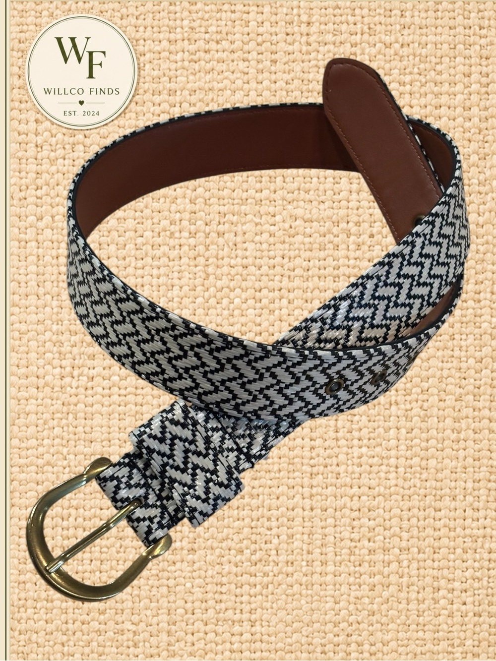 Target Black White Woven Houndstooth Belt Gold Tone Buckle Size S